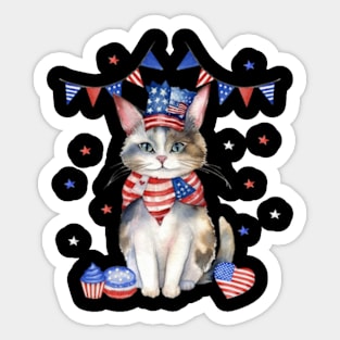 Funny Cat 4th of July Hat Patriotic Gift Men Womens Kids Sticker